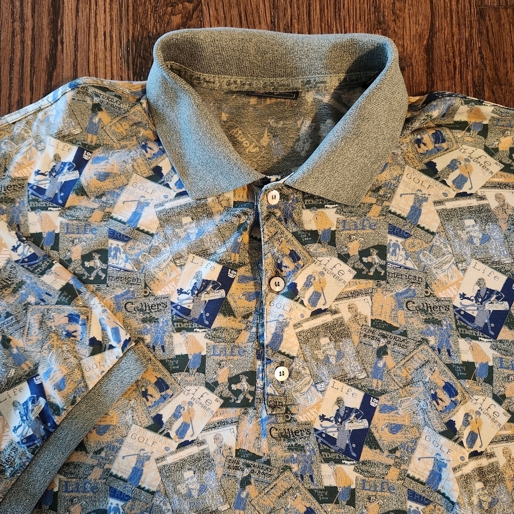 Bobby Jones Vintage Magazine All Over Print Golf Polo size XXL